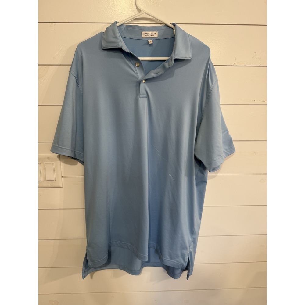 Peter Millar Summer Comfort Polo Shirt Mens Large Blue Golf The Oaks Performance